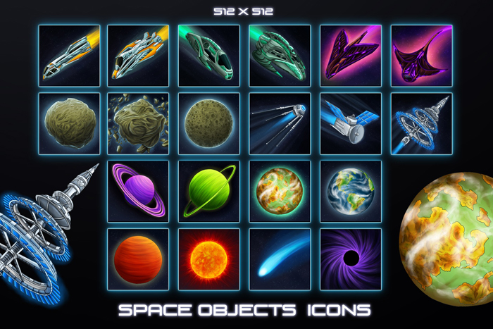 Space Objects Icons | OpenGameArt.org