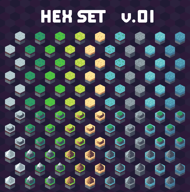 Hexset v.01.1 - Hex pixel art terrain tileset | OpenGameArt.org