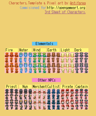 Twelve 16x18 Rpg Character Sprites Including Npcs And Elementals Opengameart Org