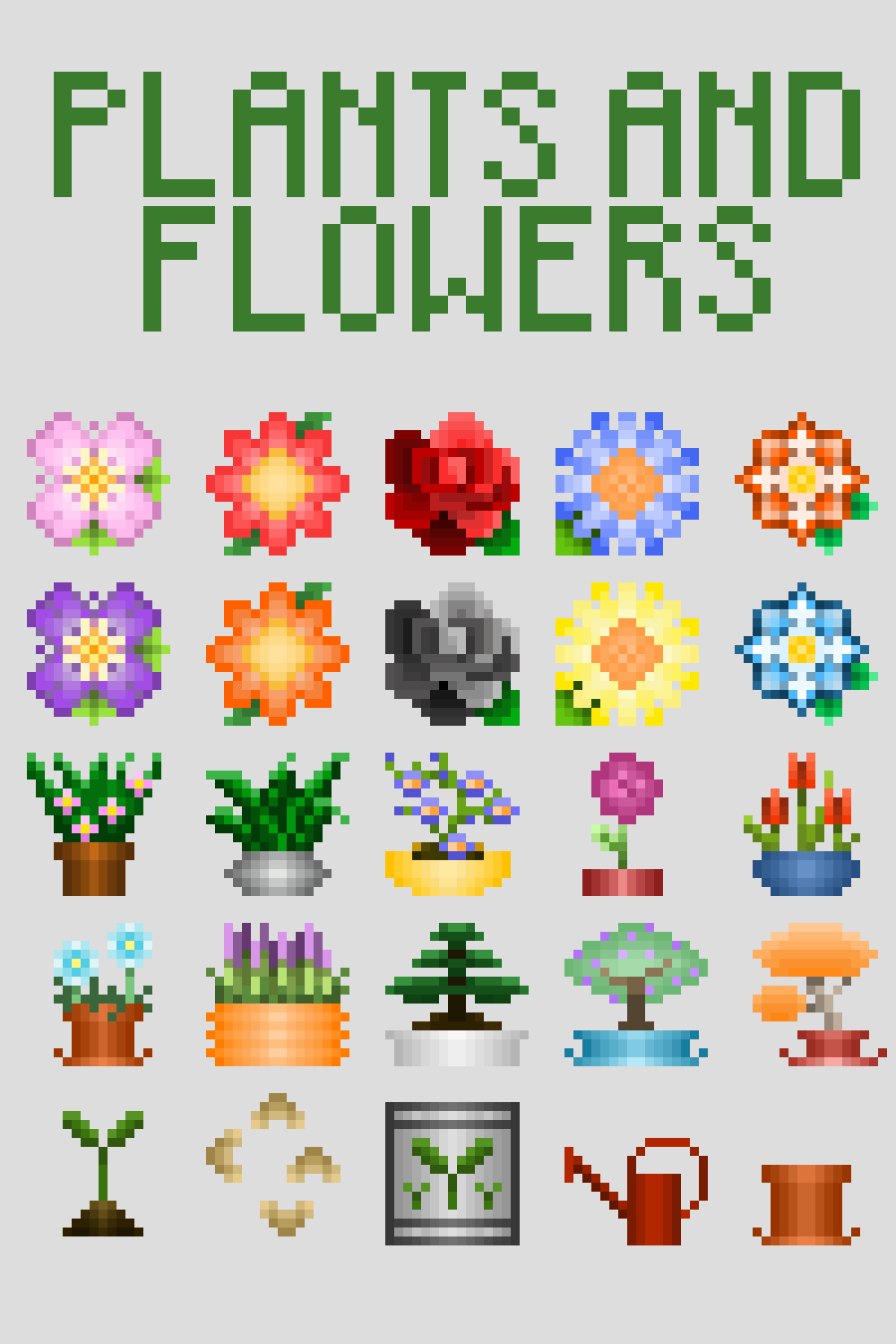 Plants And Flowers Pixel Art