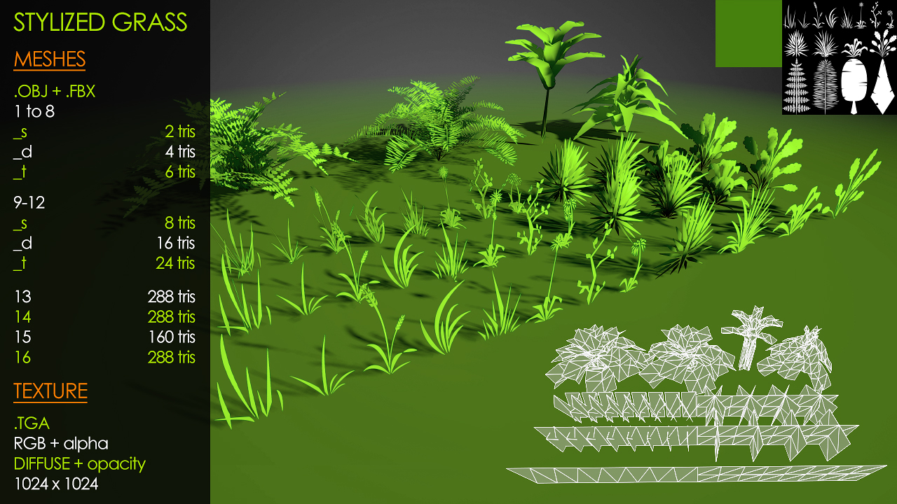 3d free assets blender OpenGameArt.org Multi  stylized grass