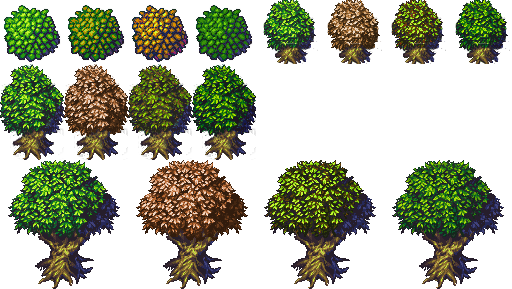 Tree variations from Jetrel's Wood tileset | OpenGameArt.org