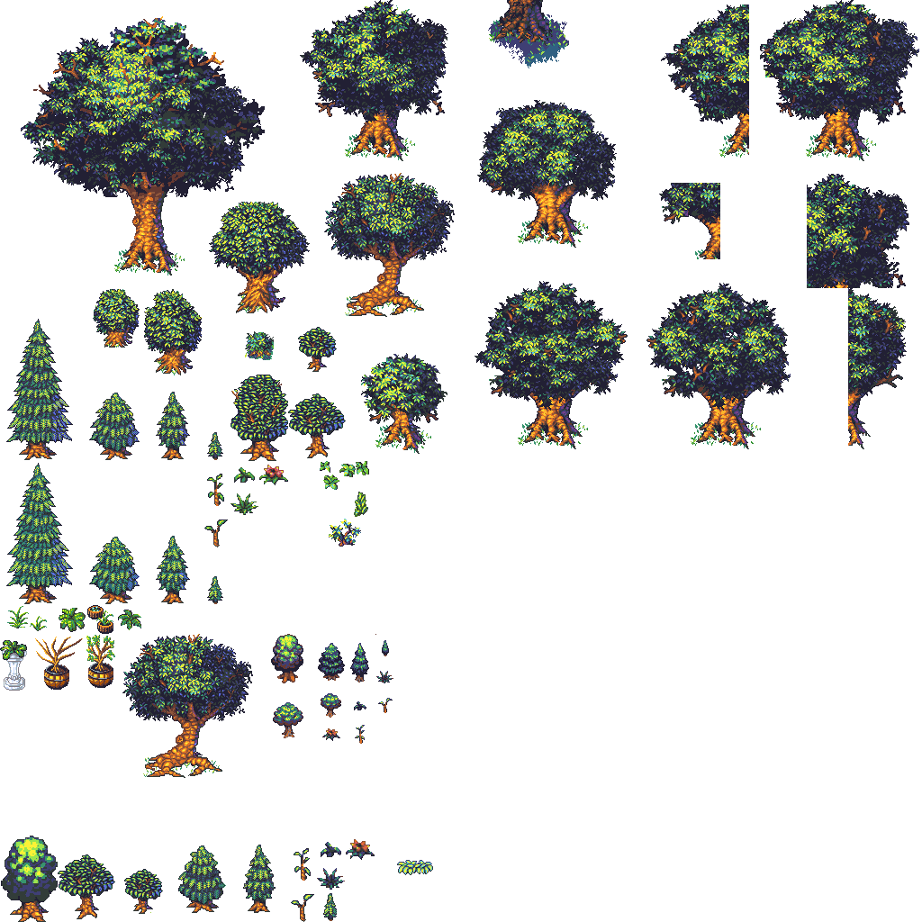 Lots of trees and plants from OGA (DB32) tilesets pack 1 
