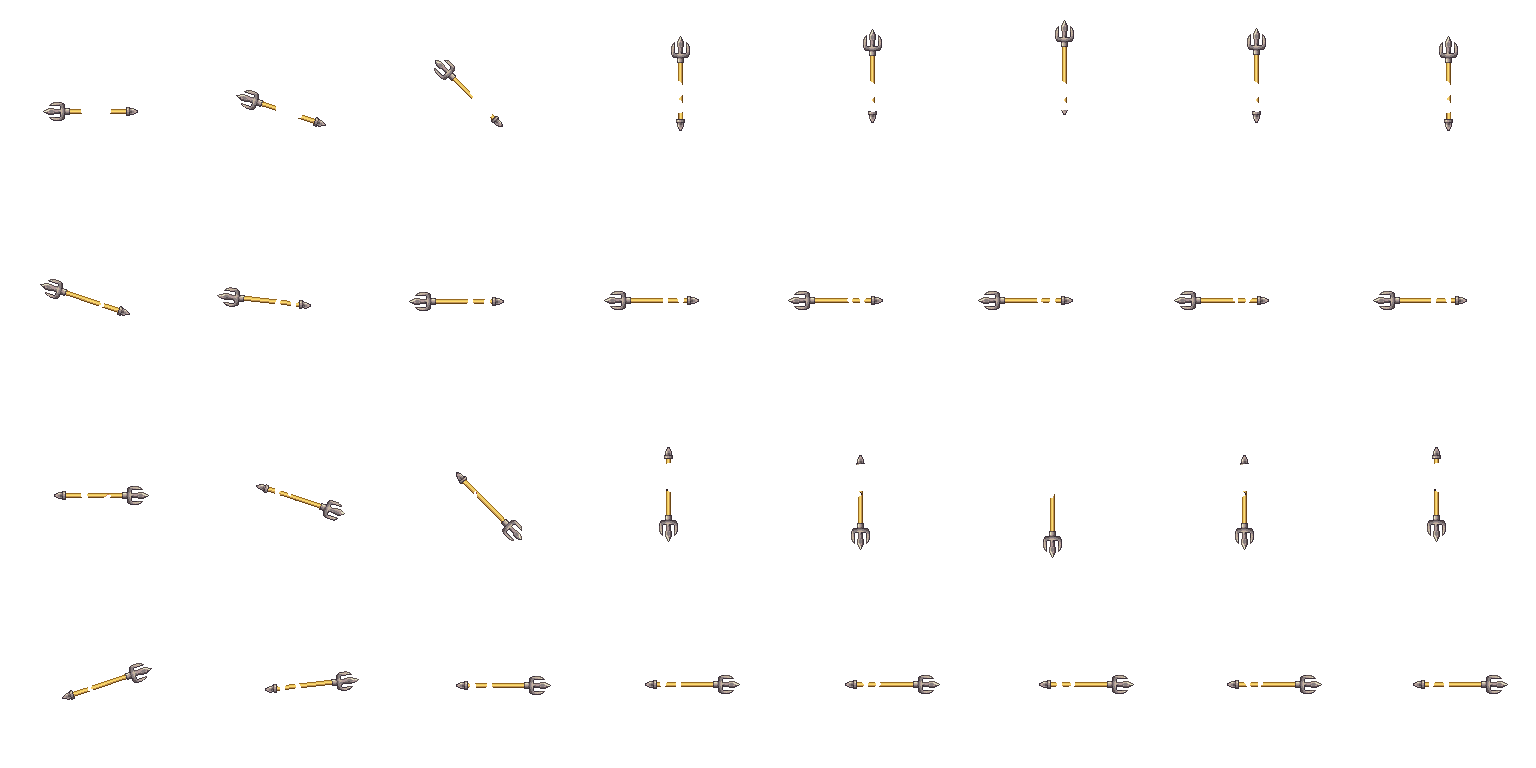 LPC Weapons: two bows, a spear and a trident | OpenGameArt.org